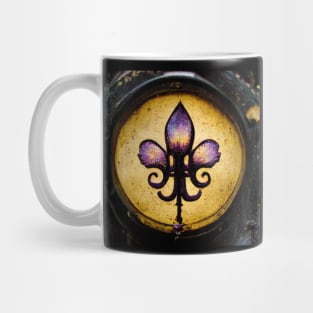 Gold and Purple Fleur De Lis on Lamp Post Mug